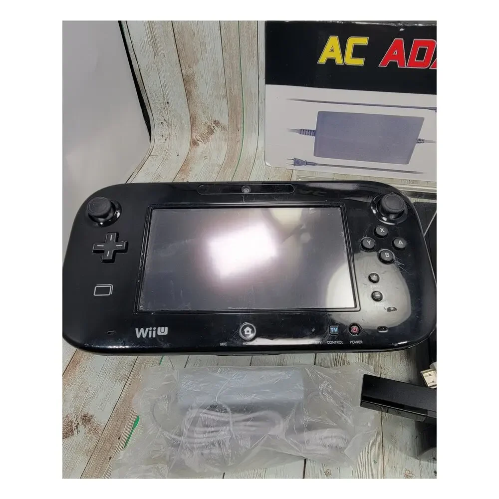 Wii U Black Console W/ All Charging Cables & Gamepad Works Great! 1 Free Game